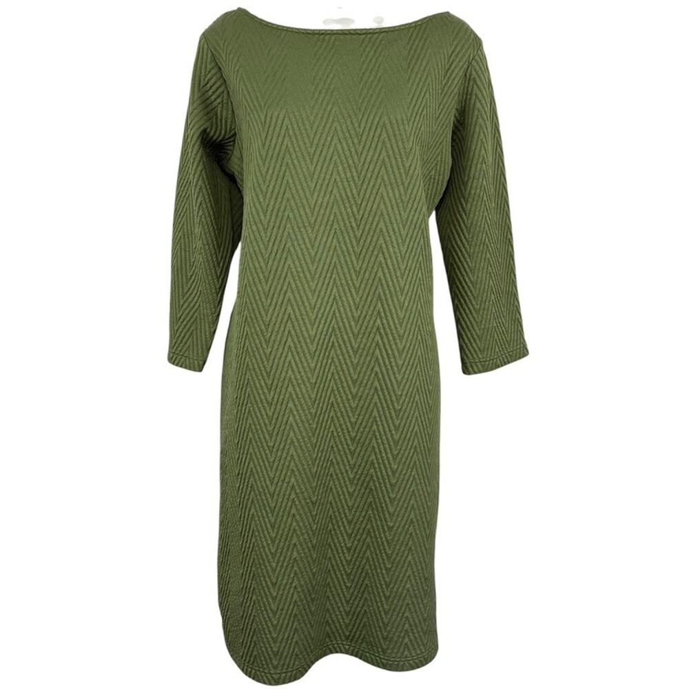 Sharagano Womens Olive Green Thick Knit Stretch Knee Length Dress Ribbed sz 14